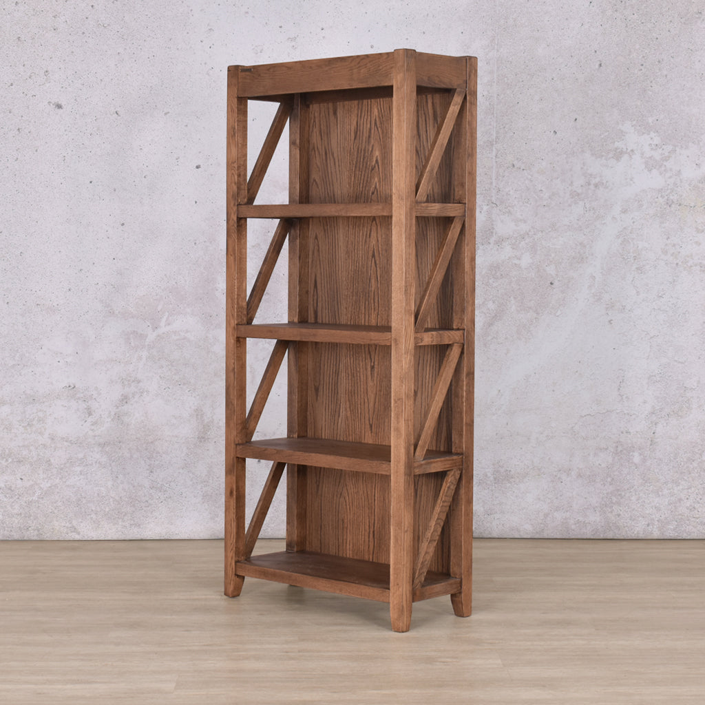 Fairview Bookcase - Antique Dark Oak Cabinet Leather Gallery