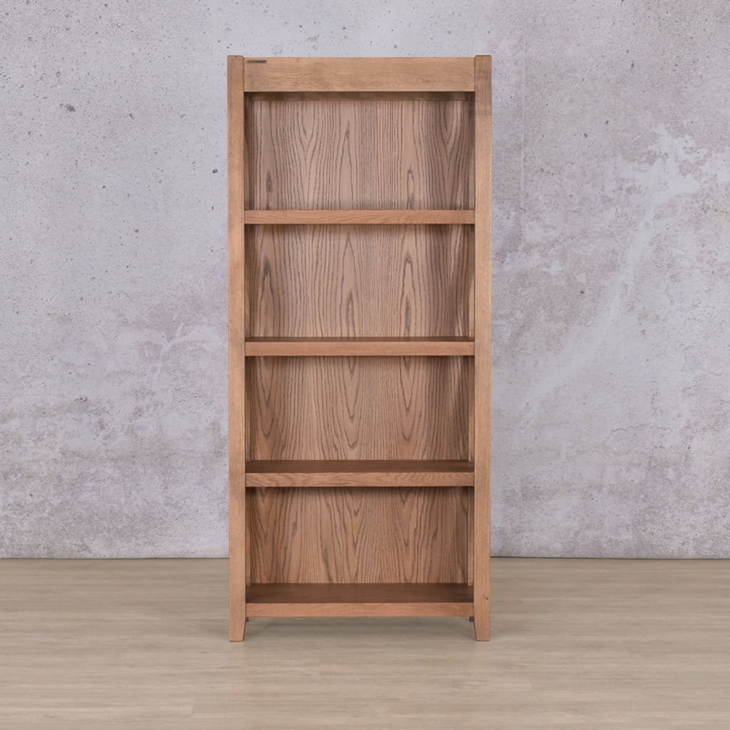 Fairview Bookcase - Antique Natural Oak Cabinet Leather Gallery