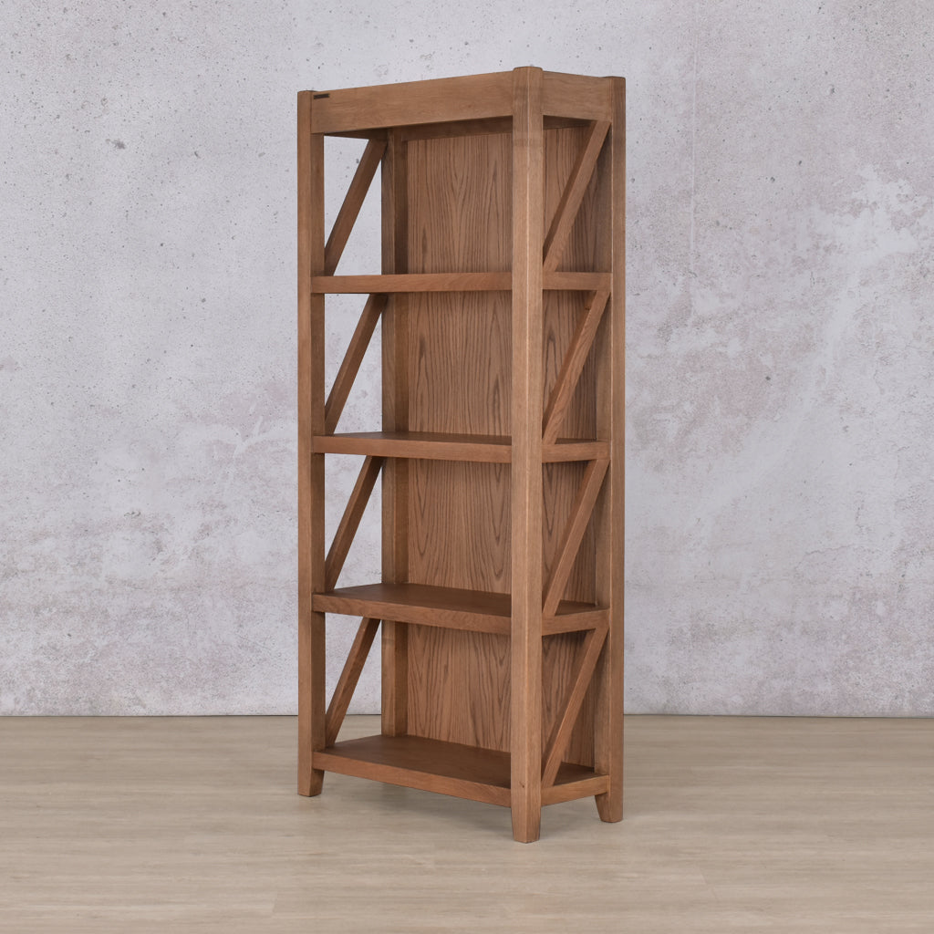 Fairview Bookcase - Antique Natural Oak Cabinet Leather Gallery