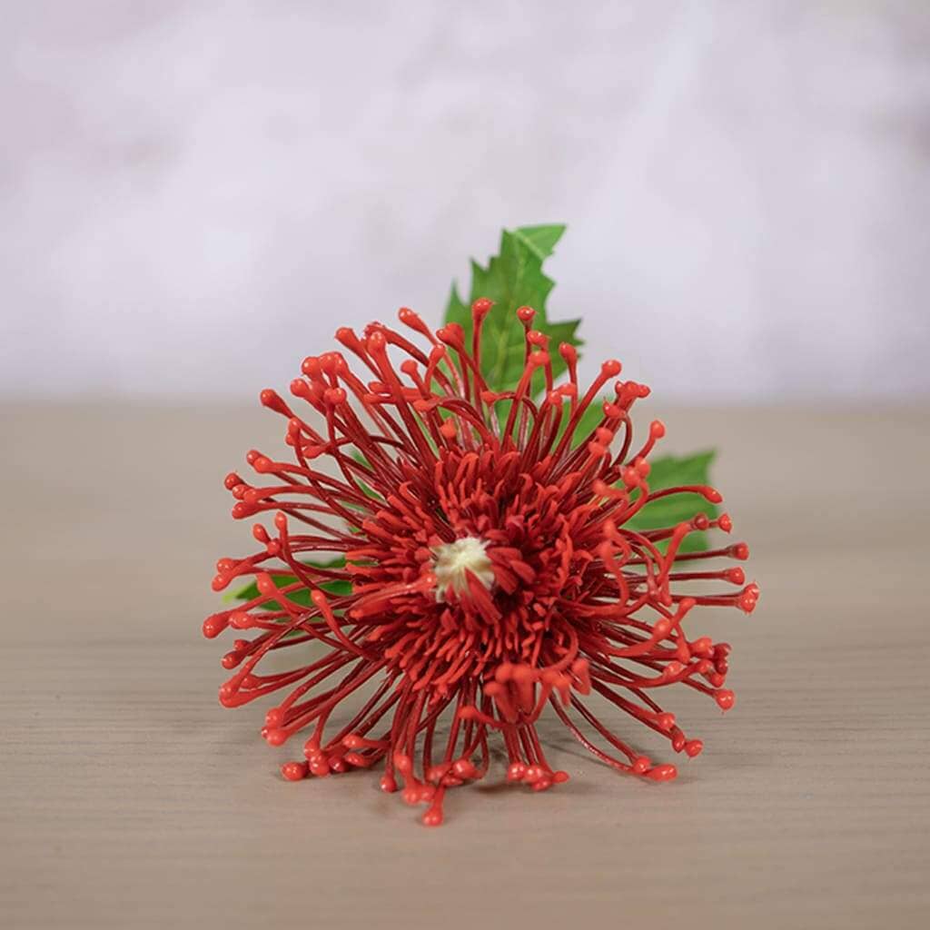 Faux Deep Red Pincushion Protea Decor Leather Gallery