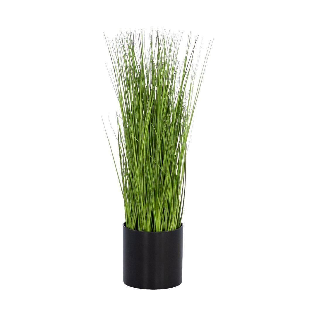 Faux Onion Grass Plant Decor Leather Gallery Black Pot-14cm & Plant-58.5cm
