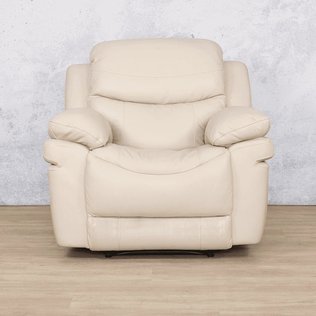 Front view of Geneva 1-seater Leather Recliner Chair - Beige-G | Leather Gallery couches, recliner chair, recliner couches, single recliner couch
