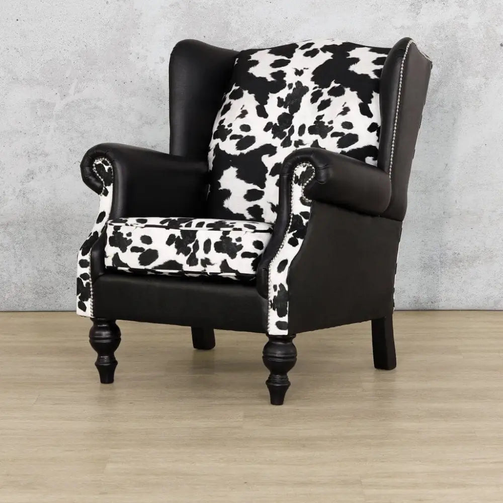 Holstein Armchair - Wingback Armchair Nguni Leather & Fabric - Fabric Armchair