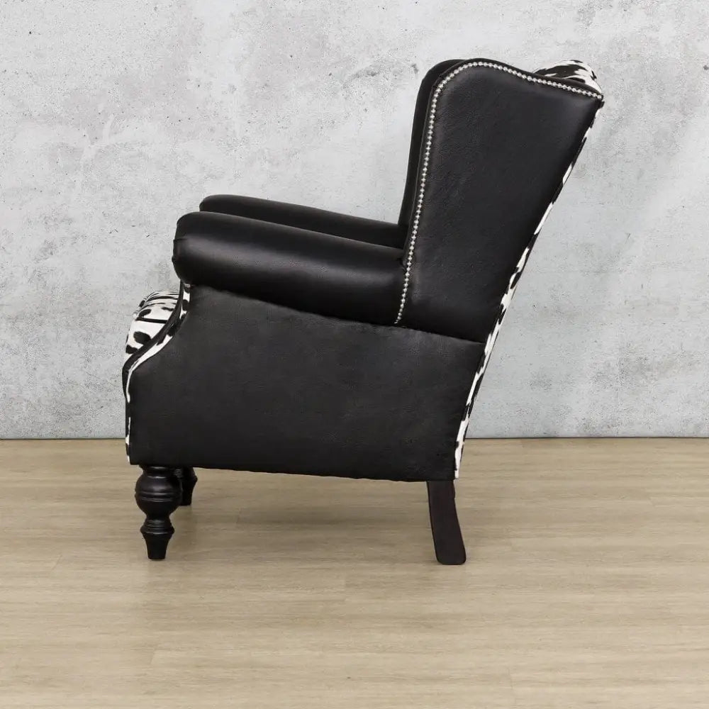 Holstein Armchair - Wingback Armchair Nguni Leather & Fabric - Fabric Armchair