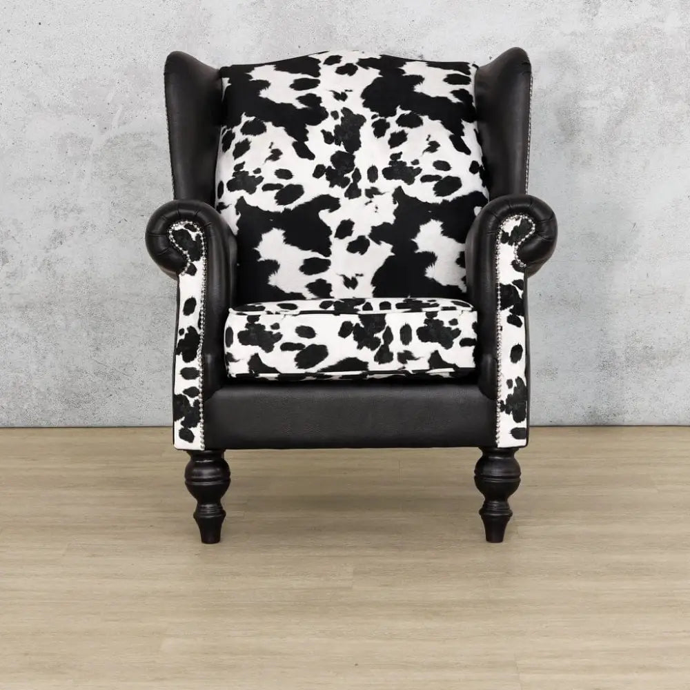 Holstein Armchair - Wingback Armchair Nguni Leather & Fabric - Fabric Armchair