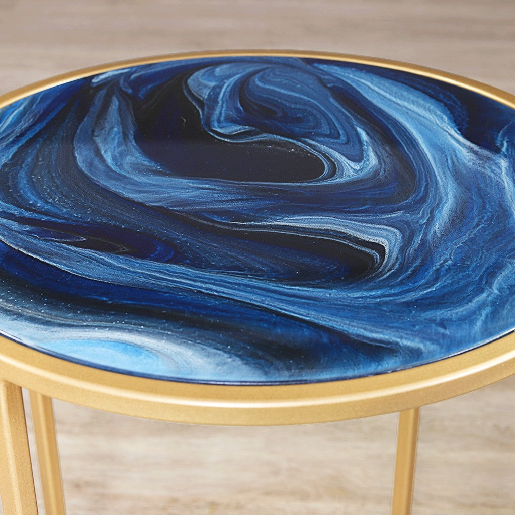 Jasper Side Table - Gold Base Blue Marble Top Look Side Table Leather Gallery