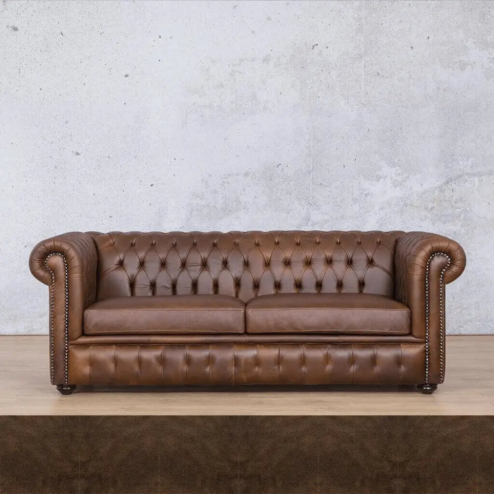 Kingston 3 + 2 + 1 Leather Sofa Suite - Royal Coffee hued Leather Sofa for formal lounge areas.