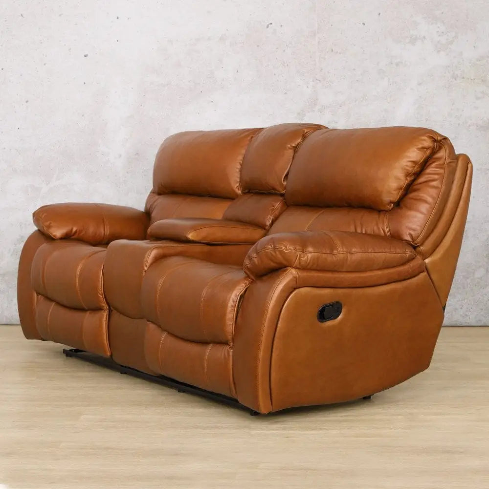 Kuta 2 Seater Home Theatre Leather Recliner - Leather Recliner- czar pecan
