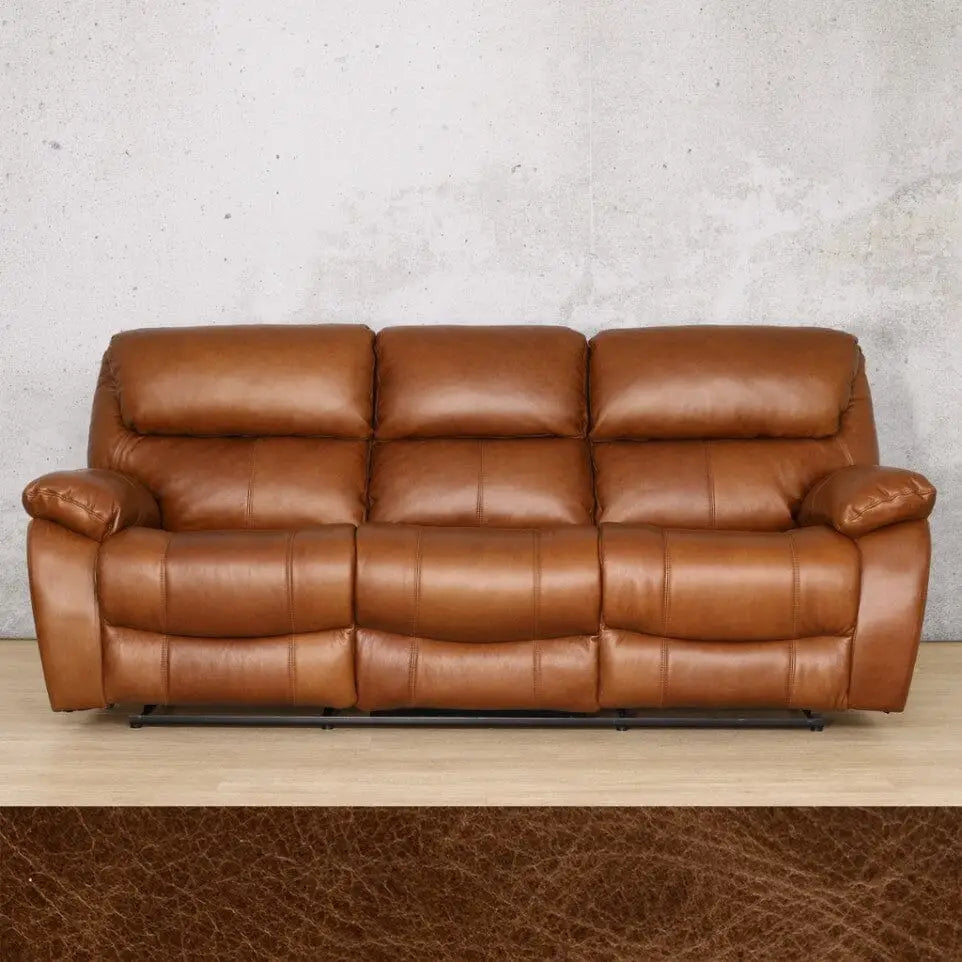 Kuta 3 Seater Leather Recliner - Royal Cognac - Leather Recliner