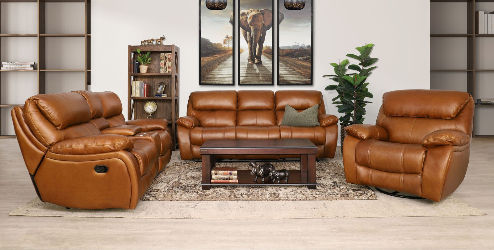 Kuta 3+2+1 Home Theatre Leather Recliner - Leather Recliner- czar pecan