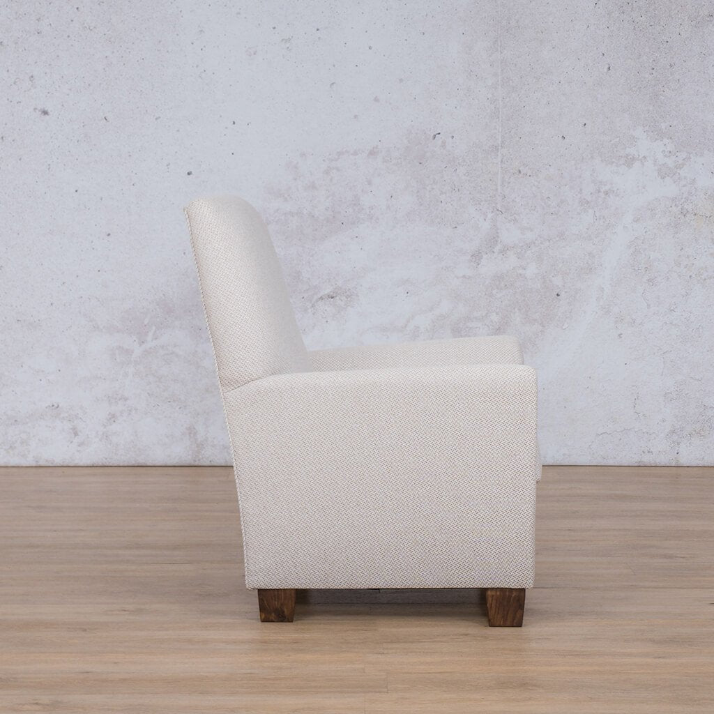 Side profile of the Lily White Occasional Chair | Fabric Armchair | Occasional Chairs For Sale at Leather Gallery | Occasional Chairs South Africa - Fully Customisable Fabric.