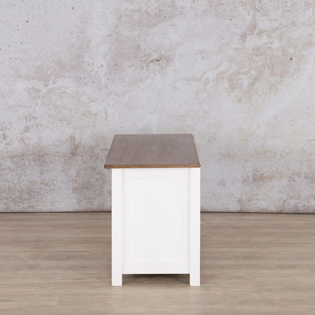 Side profile of the Louvre Kist | Blanket Storage Box | Bedroom Storage | Leather Gallery Antique Dark Oak