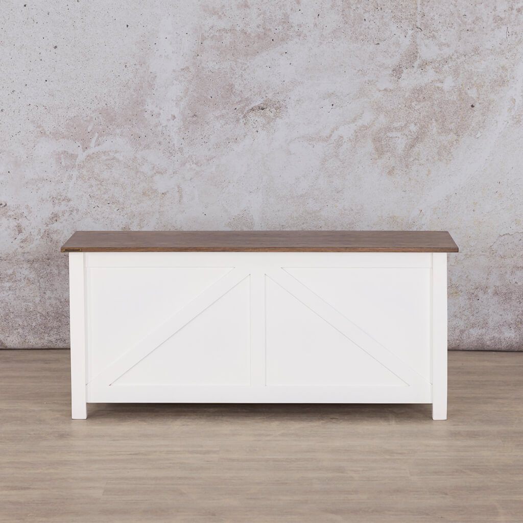 Front view of the Louvre Kist | Blanket Storage Box | Bedroom Storage | Leather Gallery Antique Dark Oak