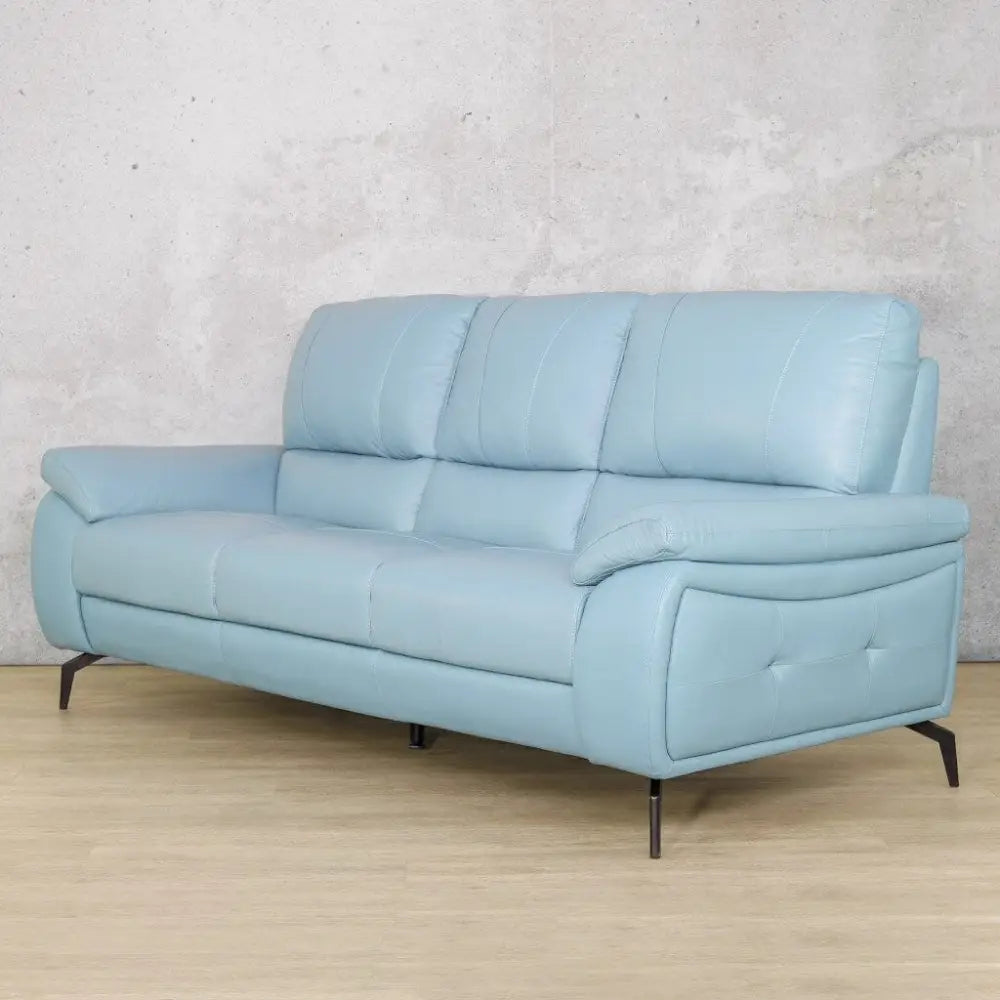 Maddox 3 Leather Sofa - Fabric Corner Suite-light-blue
