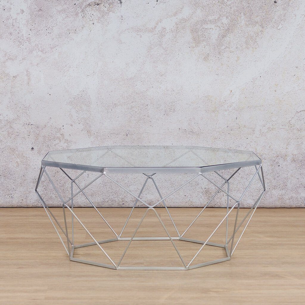 Mara Chrome Base Coffee Table + Clear Glass Coffee Table Leather Gallery 800Dia x 450H Mara
