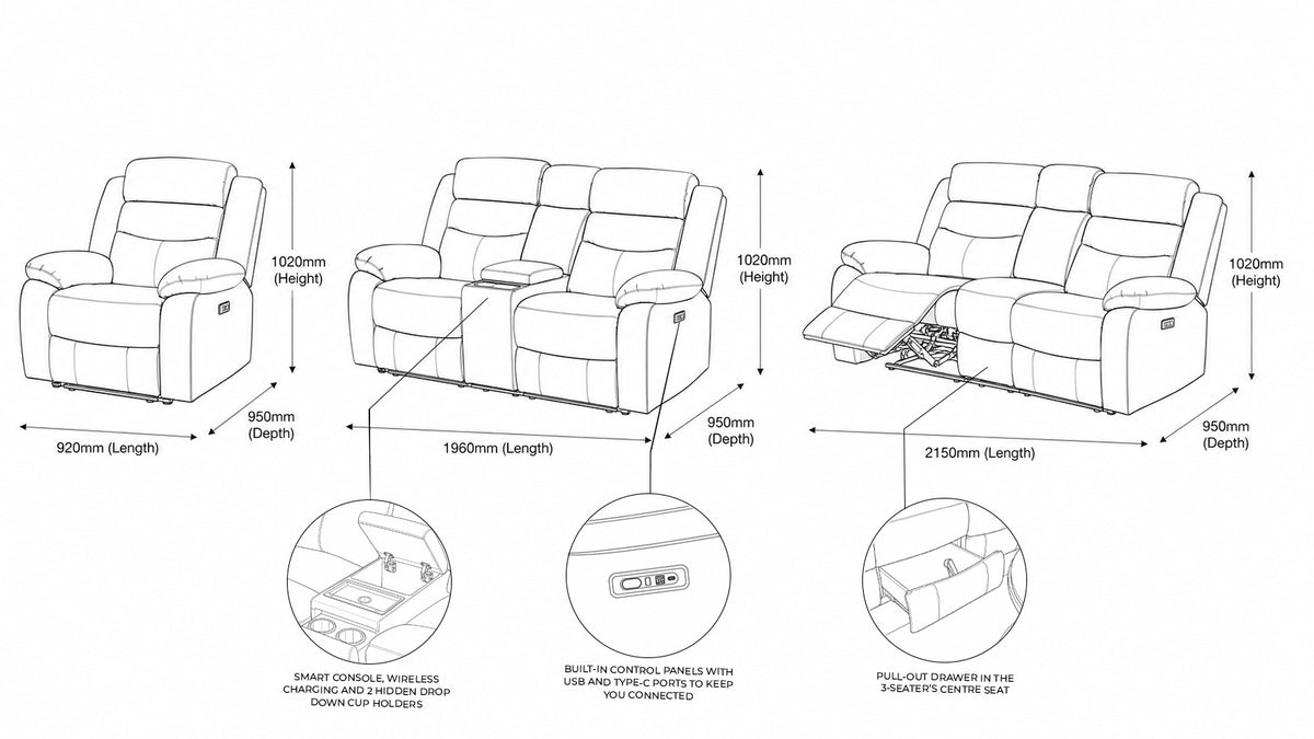 Marino 3+2+1 Leather Recliner Home Theatre Suite