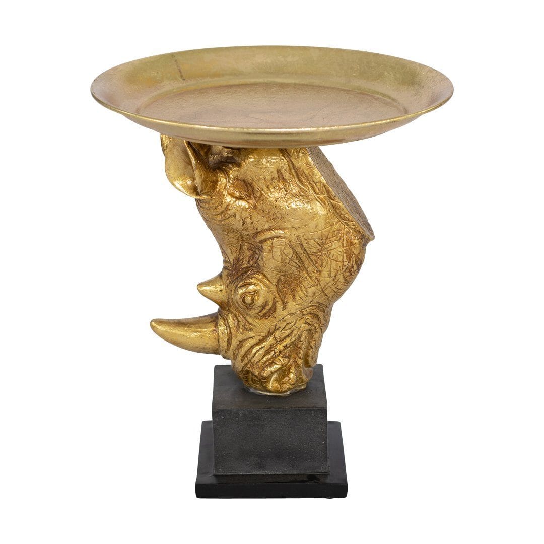 Metallic Rhino with Tray Ornament Ornament Leather Gallery Gold 35 x 35 x 41cm