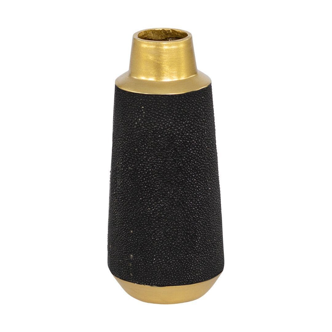 Metallic Vase with Black Detail Ornament Leather Gallery Black 11.00 x 11.00 x 25.00