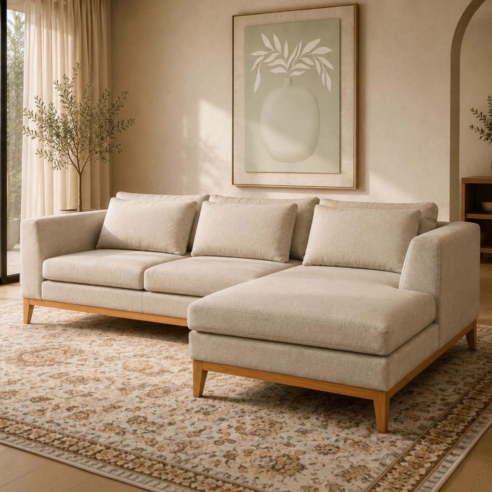 leather gallery modena fabric chaise sectional couch - rhf kenya sand