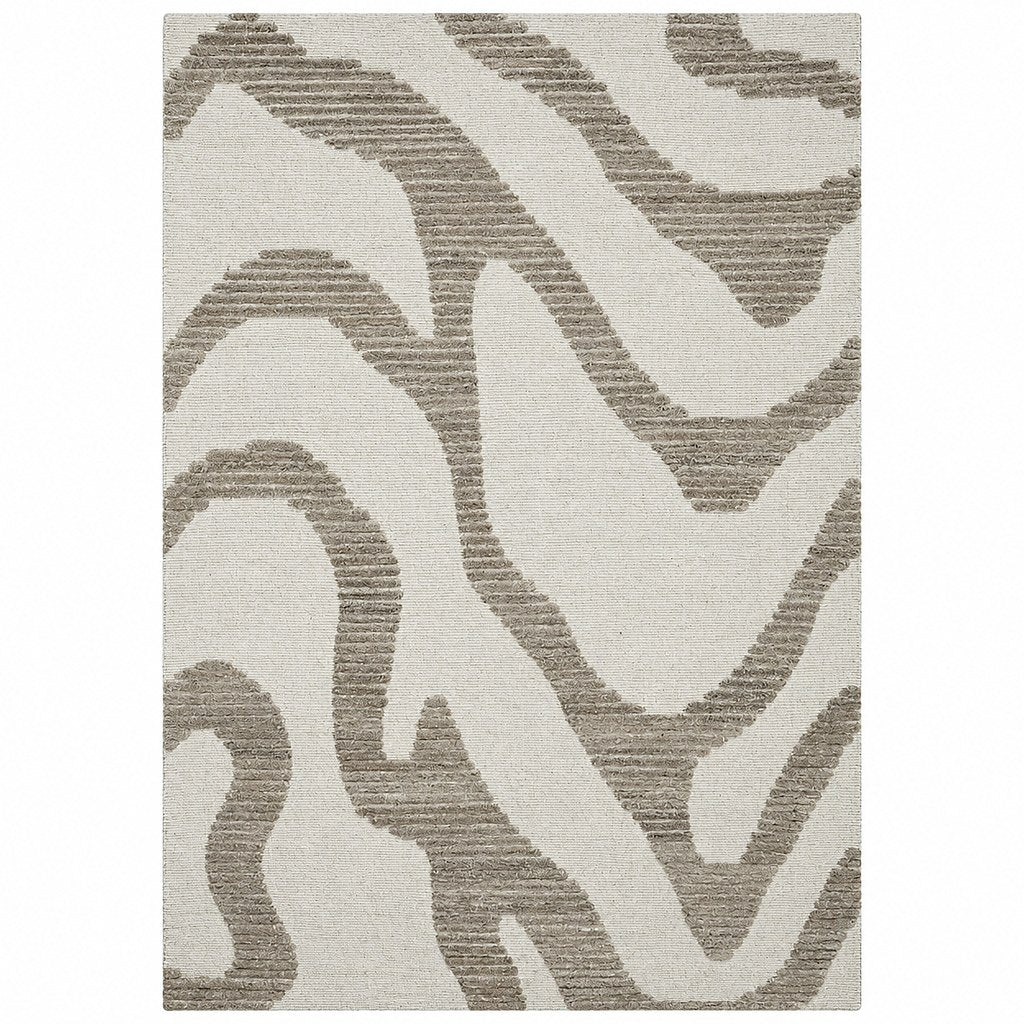 Leather Gallery Nami Rug in Stonewashed Beige, featuring a zebra-inspired taupe pattern on a warm off-white background.