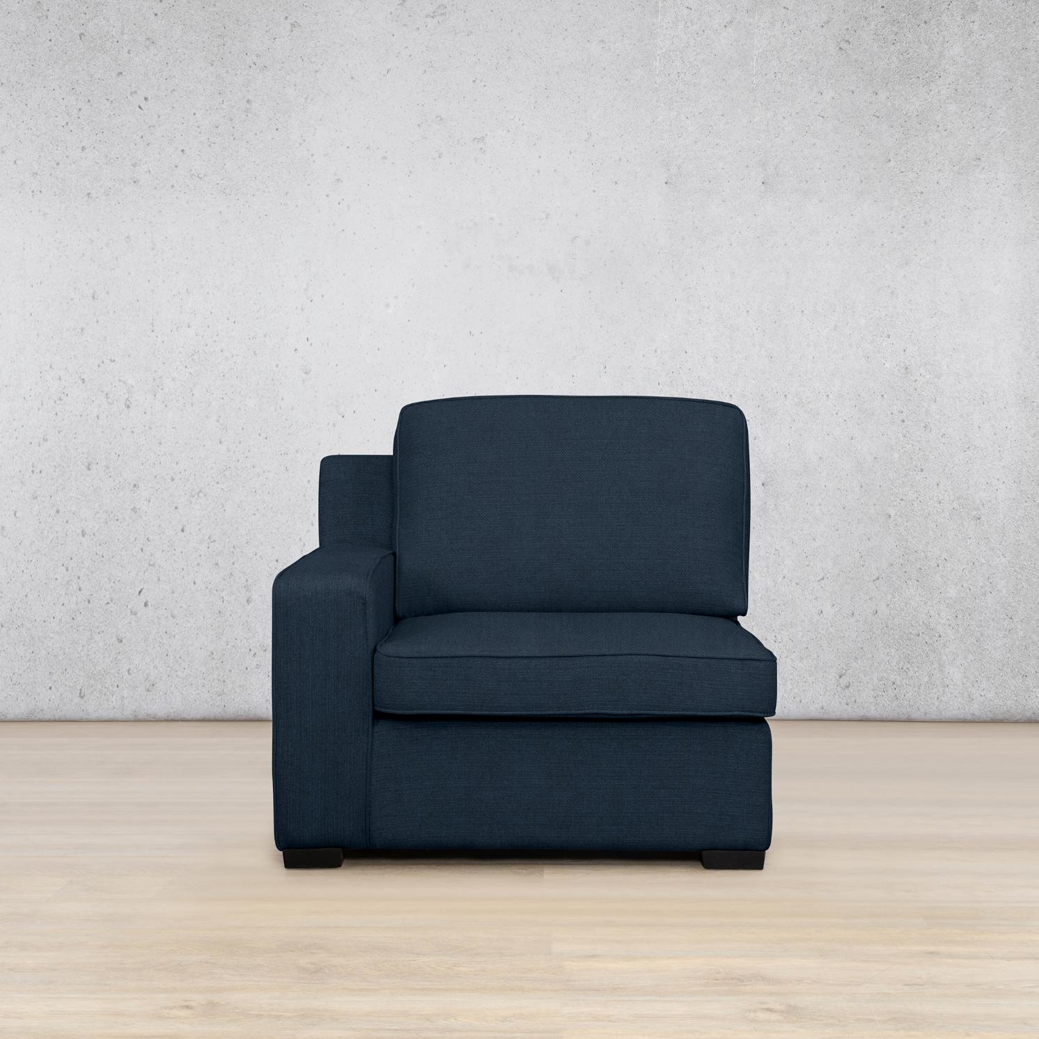 Rome 1 Seater 1 Arm Fabric Couch - Left Hand Facing - Kenya Navy Blue | Single couch, single seater couch, fabric couches, blue couch