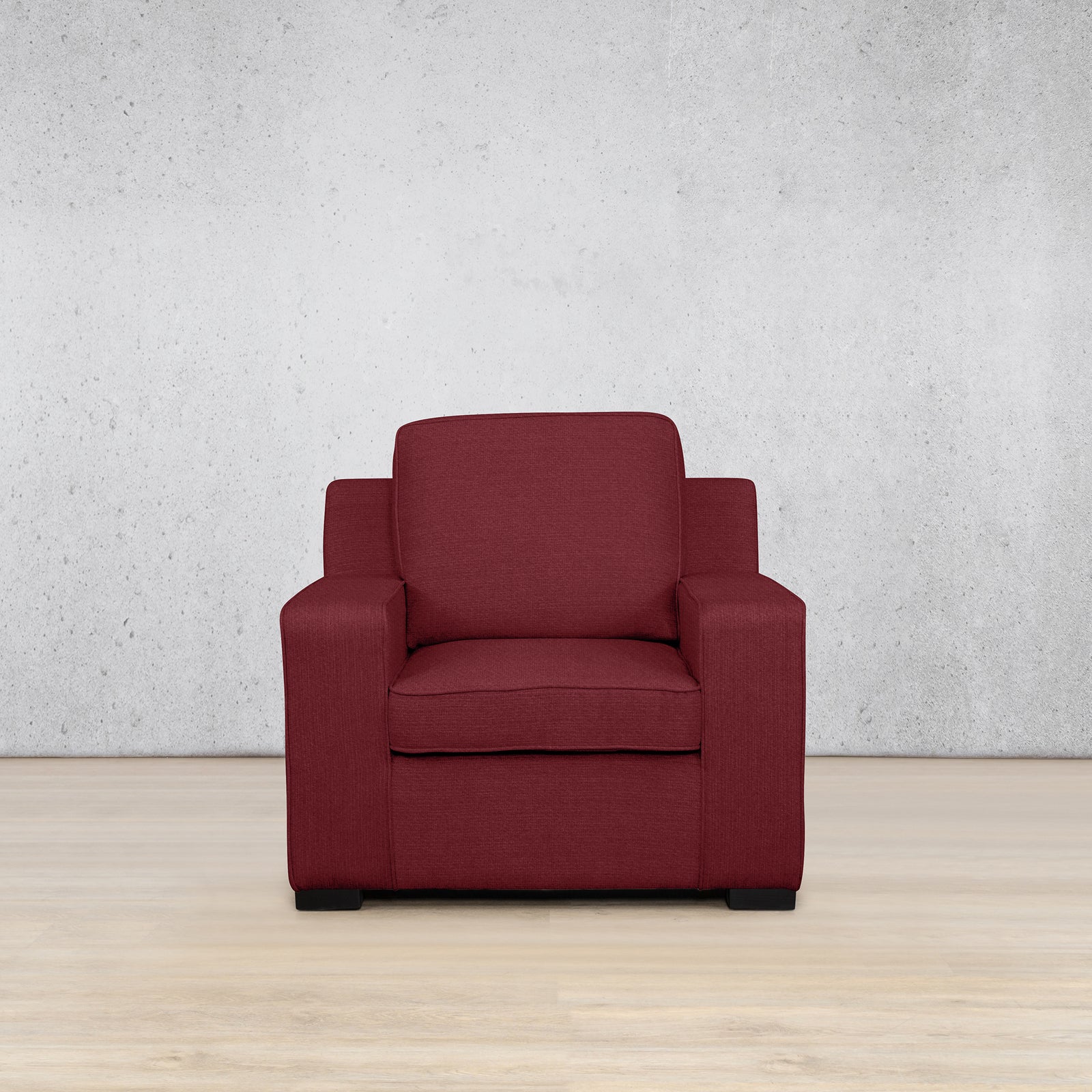 Rome fabric 1 seater couch, front view - Deep Cherry | couches, fabric couch, single couch, couches for sale