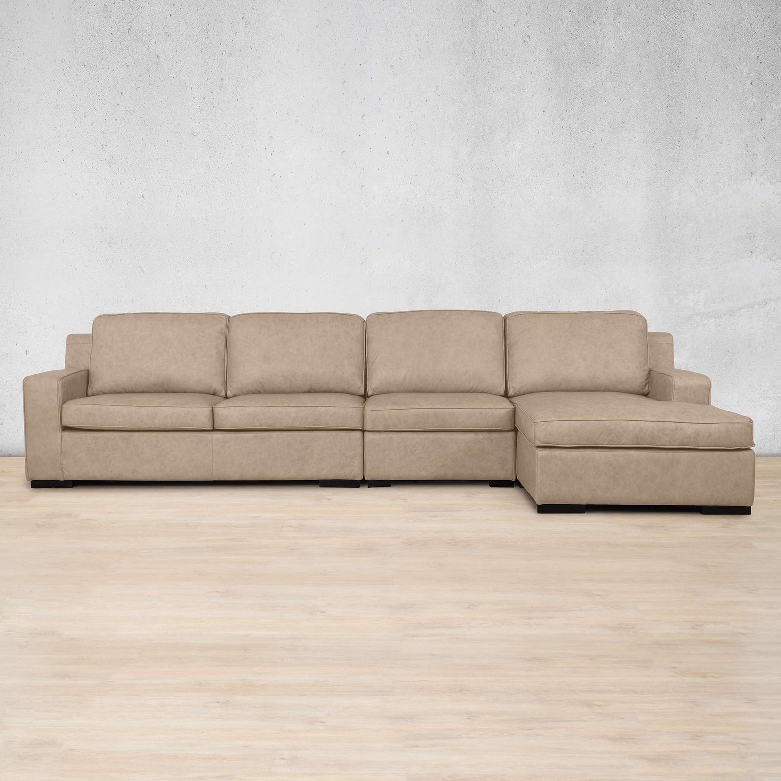 Rome Leather Sofa Chaise Modular Sectional - RHF Leather Sectional Leather GalleryAlmond