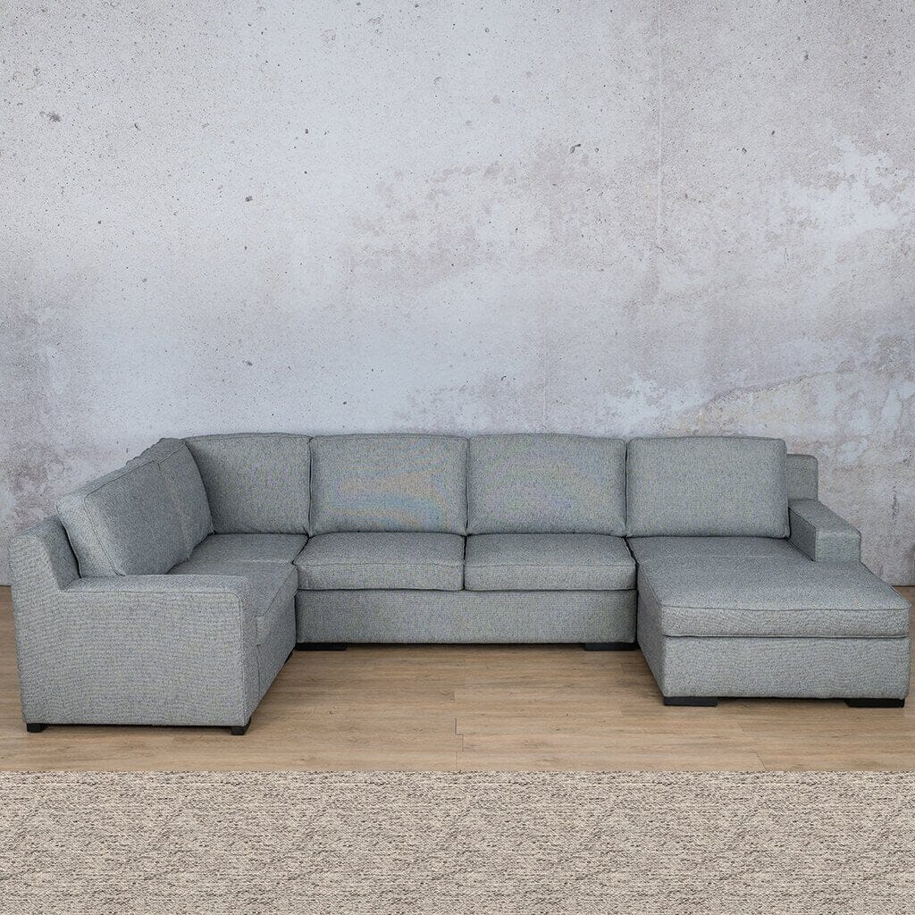 Rome Fabric U-Sofa Chaise Sectional - RHF Fabric Corner Suite Leather Gallery Pebble