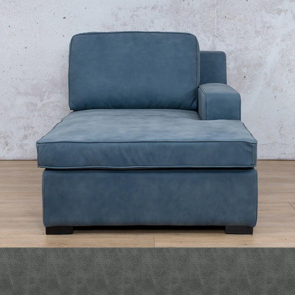 Rome Leather Chaise RHF Leather Sofa Leather Gallery Bedlam Blue Night Full Foam