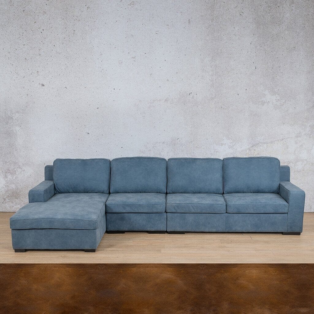 Rome Leather Sofa Chaise Modular Sectional - LHF Leather Sectional Leather Gallery Royal Walnut