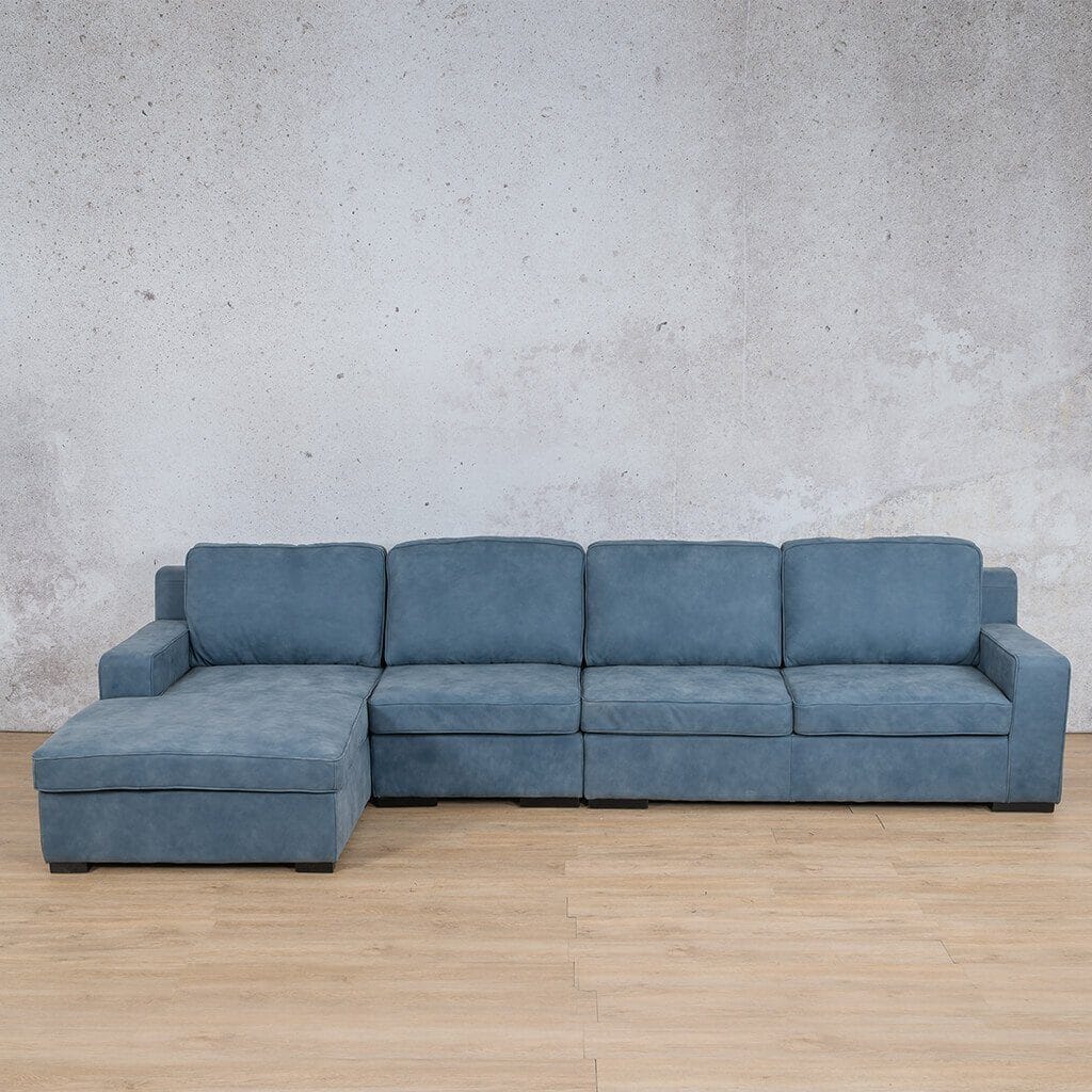 Rome Leather Sofa Chaise Modular Sectional - LHF Leather Sectional Leather Gallery Flux Blue