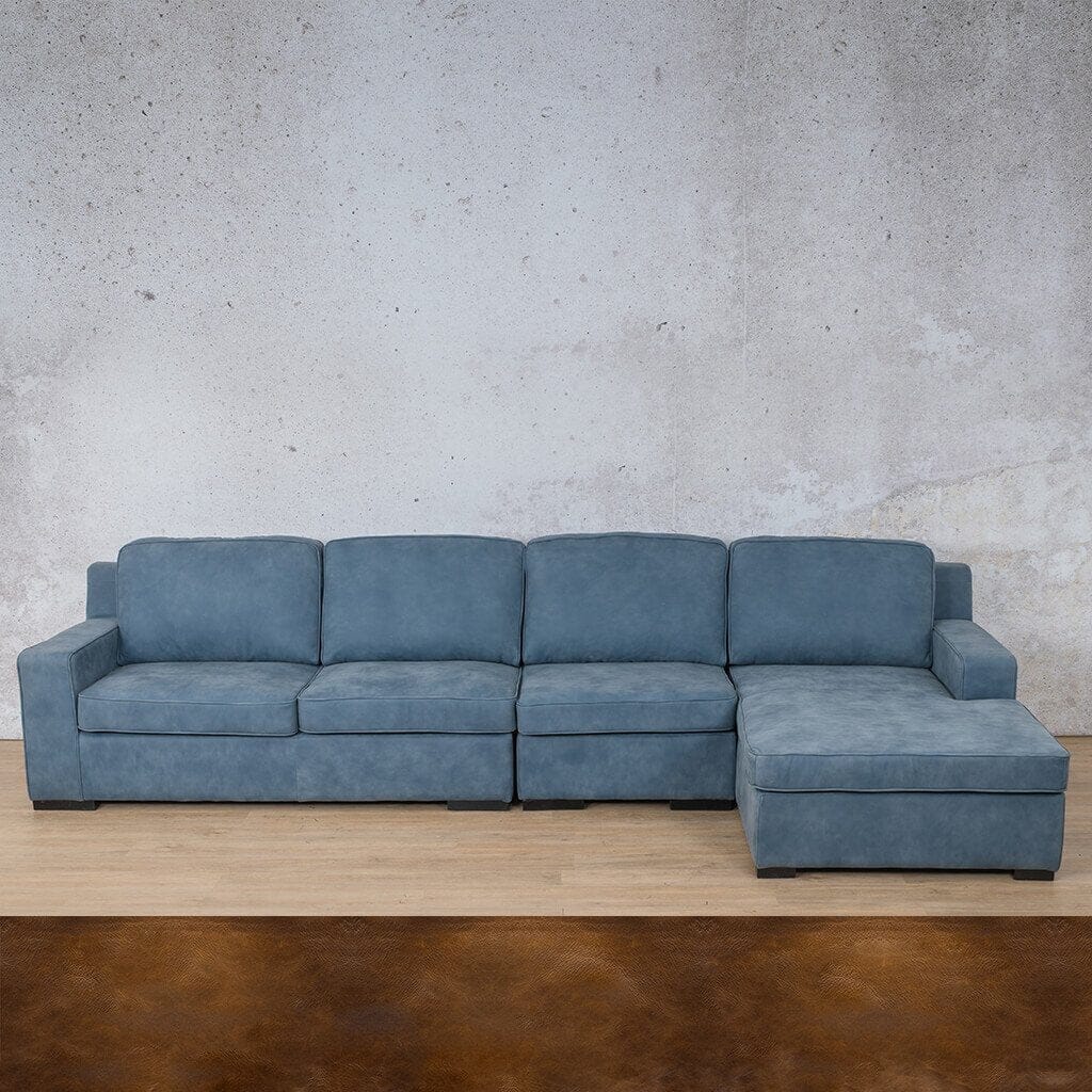 Rome Leather Sofa Chaise Modular Sectional - RHF Leather Sectional Leather Gallery Royal Walnut