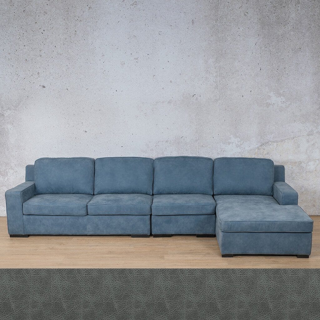 Rome Leather Sofa Chaise Modular Sectional - RHF Leather Sectional Leather Gallery Bedlam Blue Night