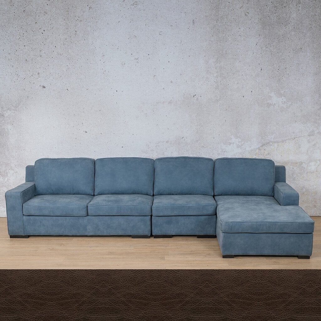 Rome Leather Sofa Chaise Modular Sectional - RHF Leather Sectional Leather Gallery Czar Chocolate
