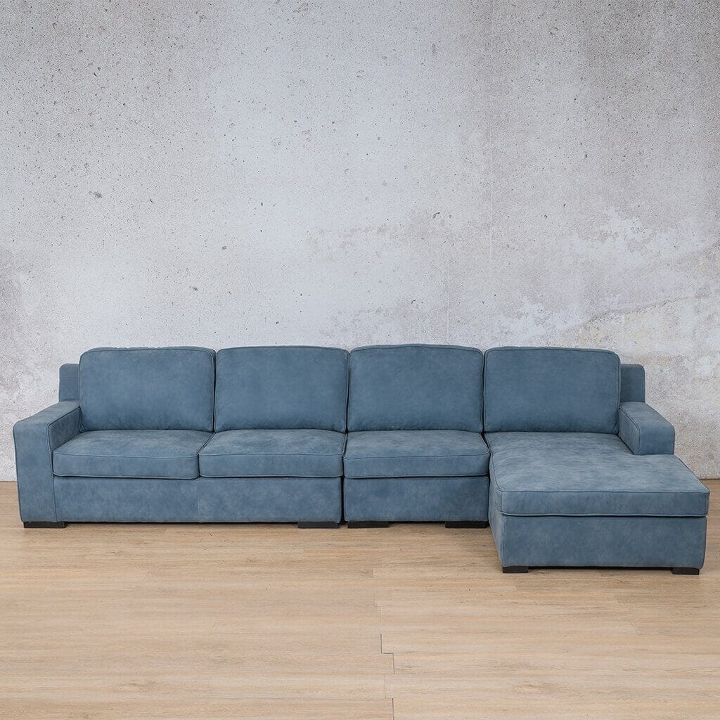 Rome Leather Sofa Chaise Modular Sectional - RHF Leather Sectional Leather Gallery Flux Blue