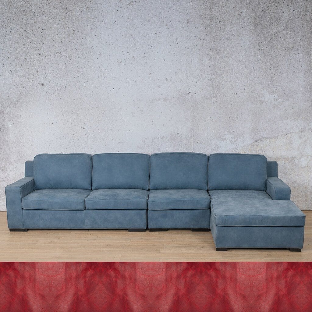 Rome Leather Sofa Chaise Modular Sectional - RHF Leather Sectional Leather Gallery Royal Ruby
