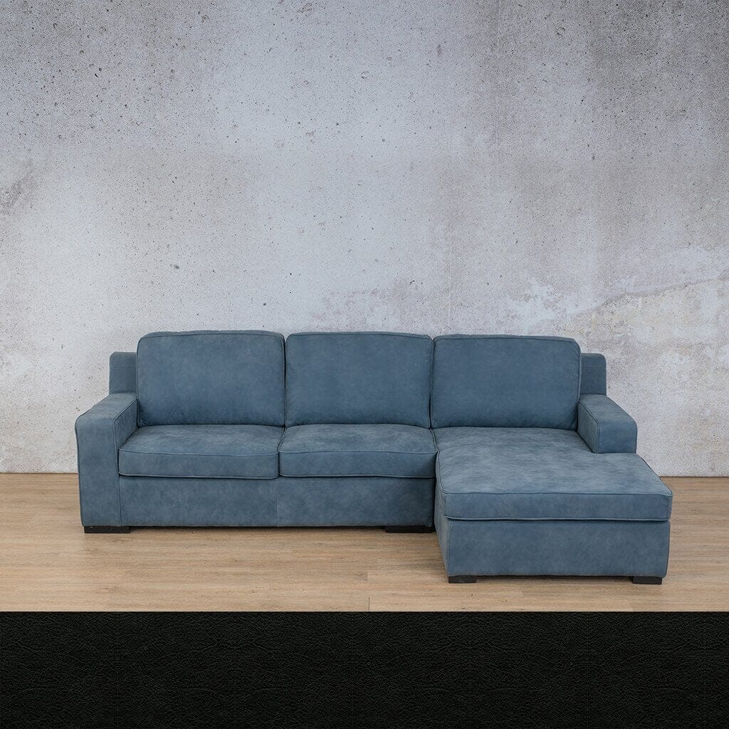 Rome Leather Sofa Chaise Sectional - RHF Leather Sectional Leather Gallery Czar Black