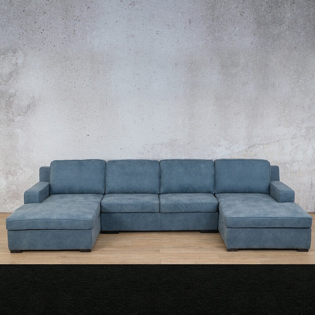 Rome Leather Sofa U-Chaise Sectional Leather Sectional Leather Gallery Czar Black