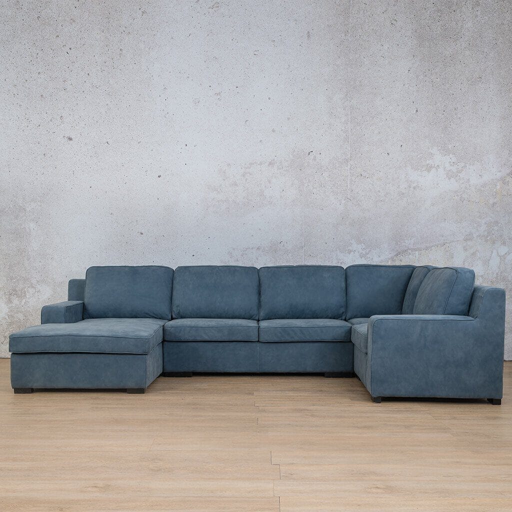 Rome Leather U-Sofa Chaise Sectional - LHF Leather Sectional Leather Gallery Flux Blue