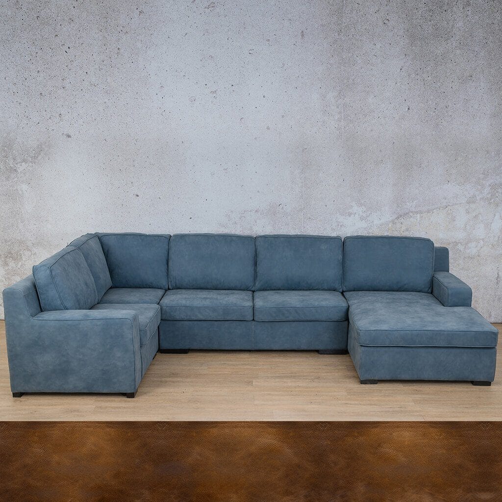 Rome Leather U-Sofa Chaise Sectional - RHF Leather Sectional Leather Gallery Royal Walnut