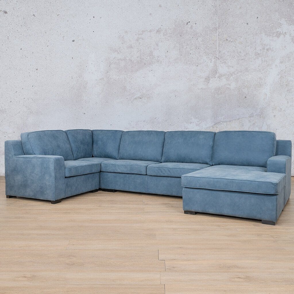 Rome Leather U-Sofa Chaise Sectional - RHF Leather Sectional Leather Gallery Flux Blue
