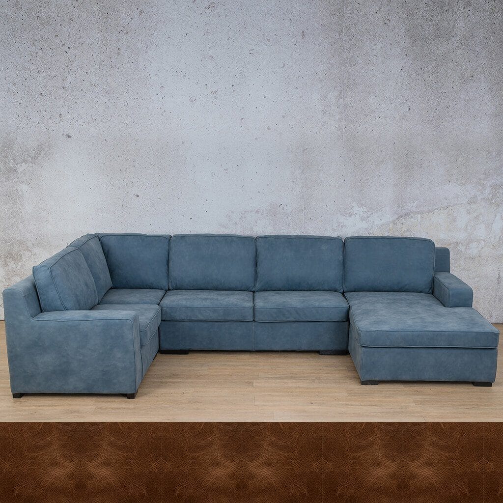Rome Leather U-Sofa Chaise Sectional - RHF Leather Sectional Leather Gallery Royal Cognac