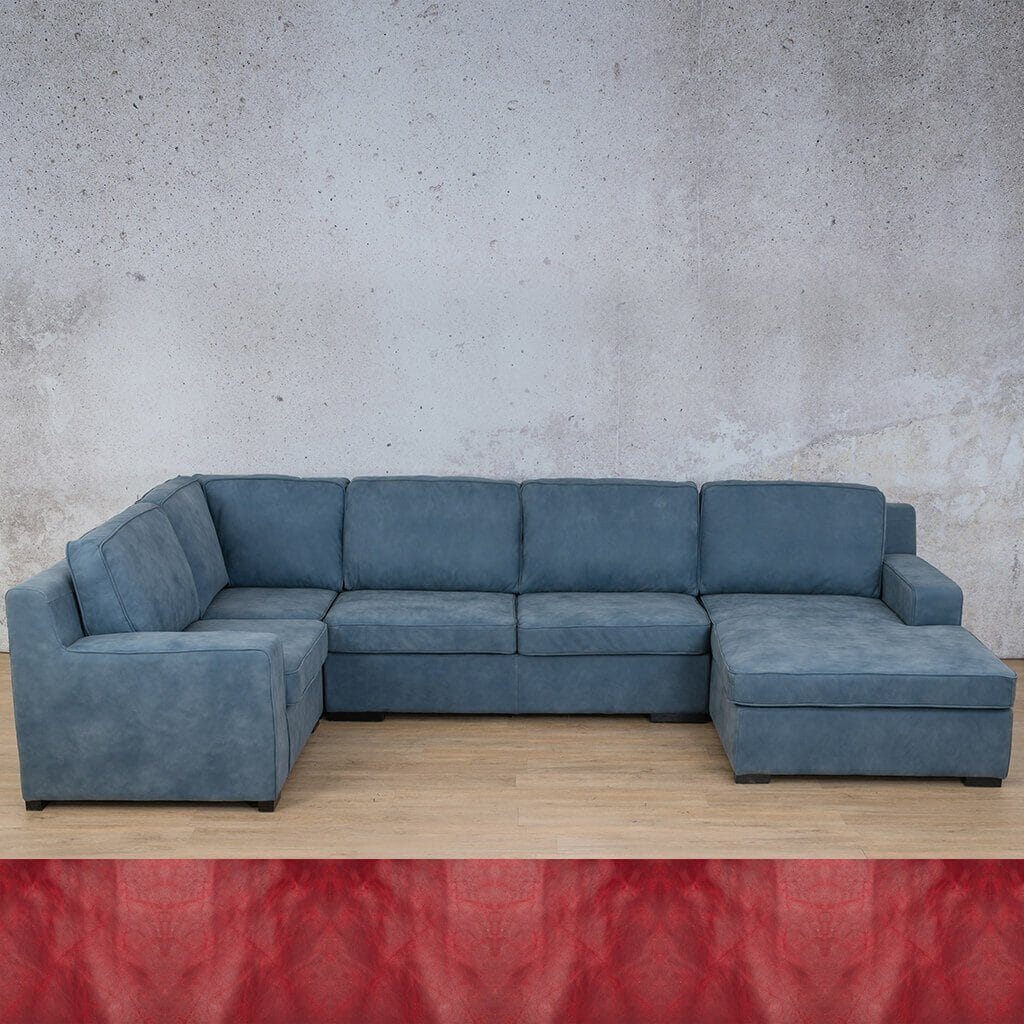 Rome Leather U-Sofa Chaise Sectional - RHF Leather Sectional Leather Gallery Royal Ruby