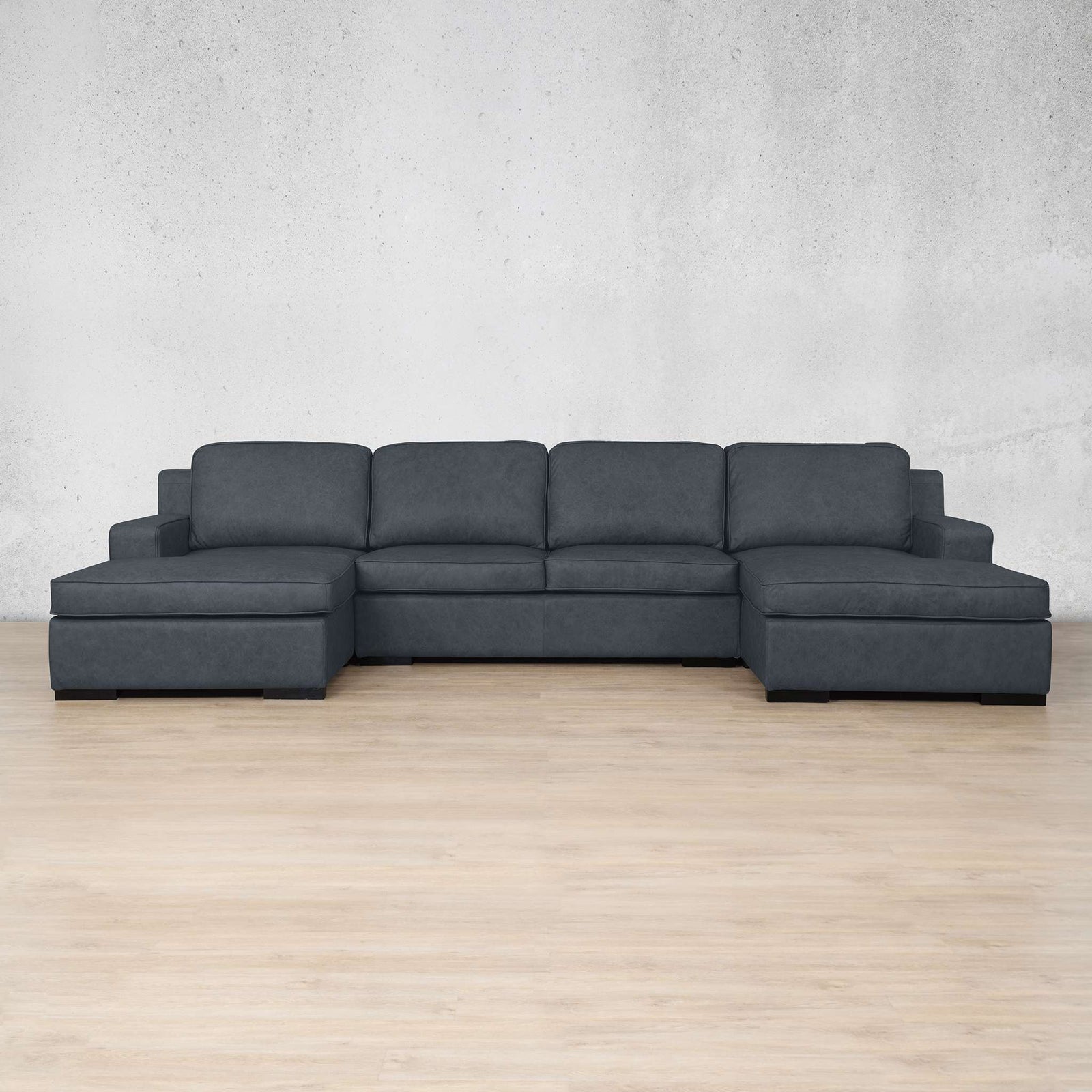 Rome Leather Sofa U-Chaise Sectional Leather Sectional Leather Gallery Bedlam Blue Night