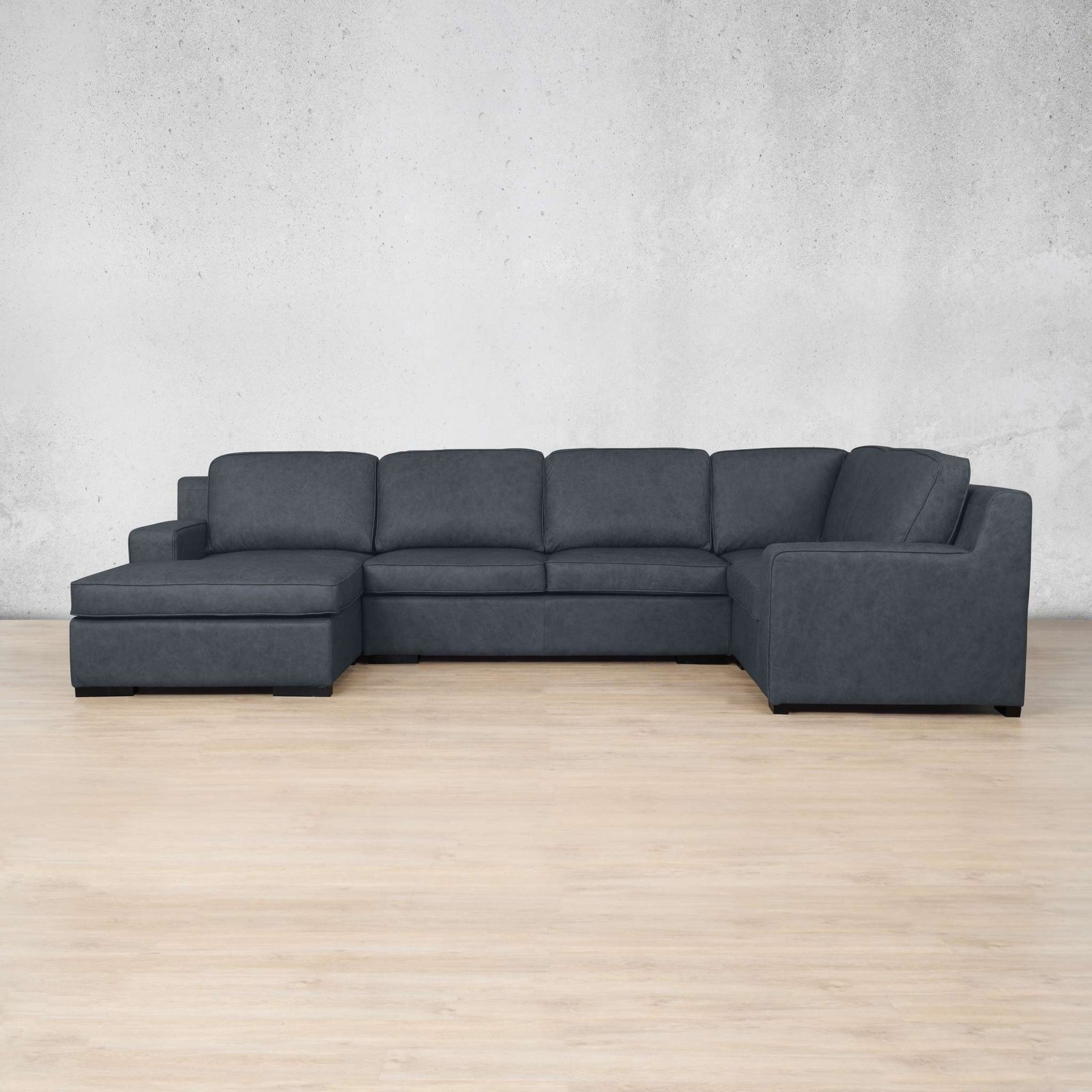 Rome Leather U-Sofa Chaise Sectional - LHF Leather Sectional Leather Gallery Bedlam Blue Night