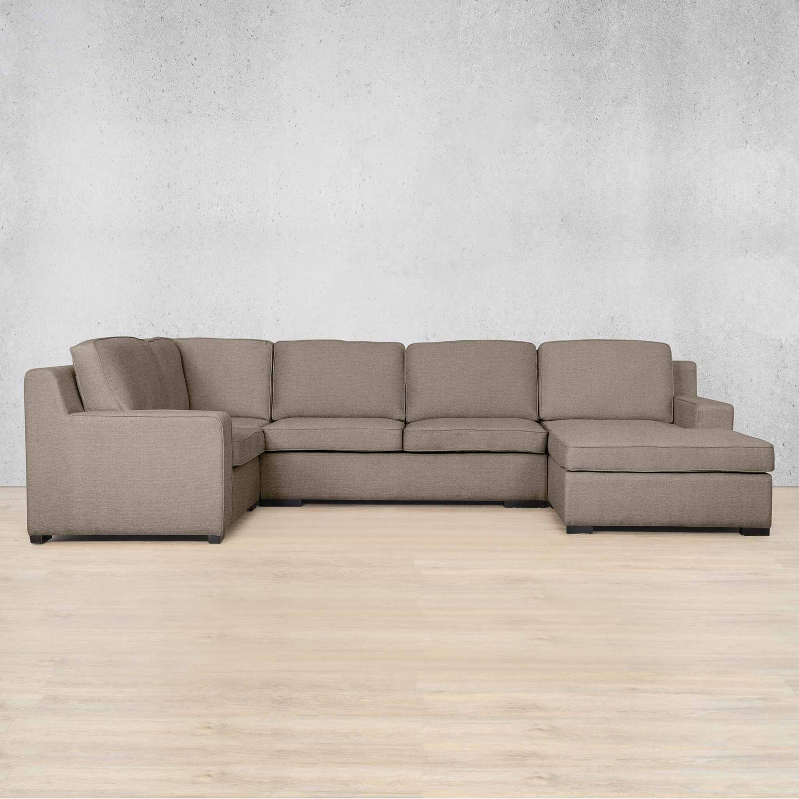Rome Fabric U-Sofa Chaise Sectional - RHF Fabric Corner Suite Leather Gallery Ivory Sand