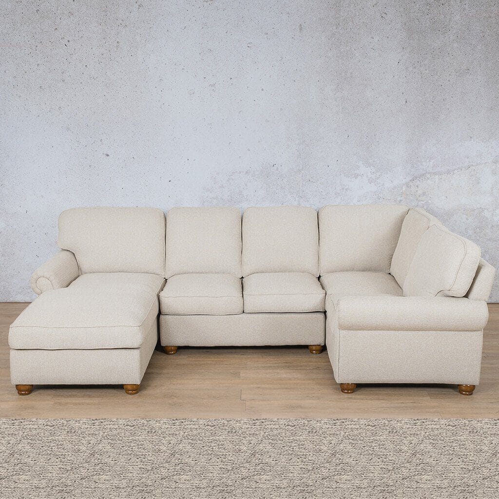 Salisbury Fabric U-Sofa Chaise Sectional - LHF Fabric Corner Suite Leather Gallery Pebble