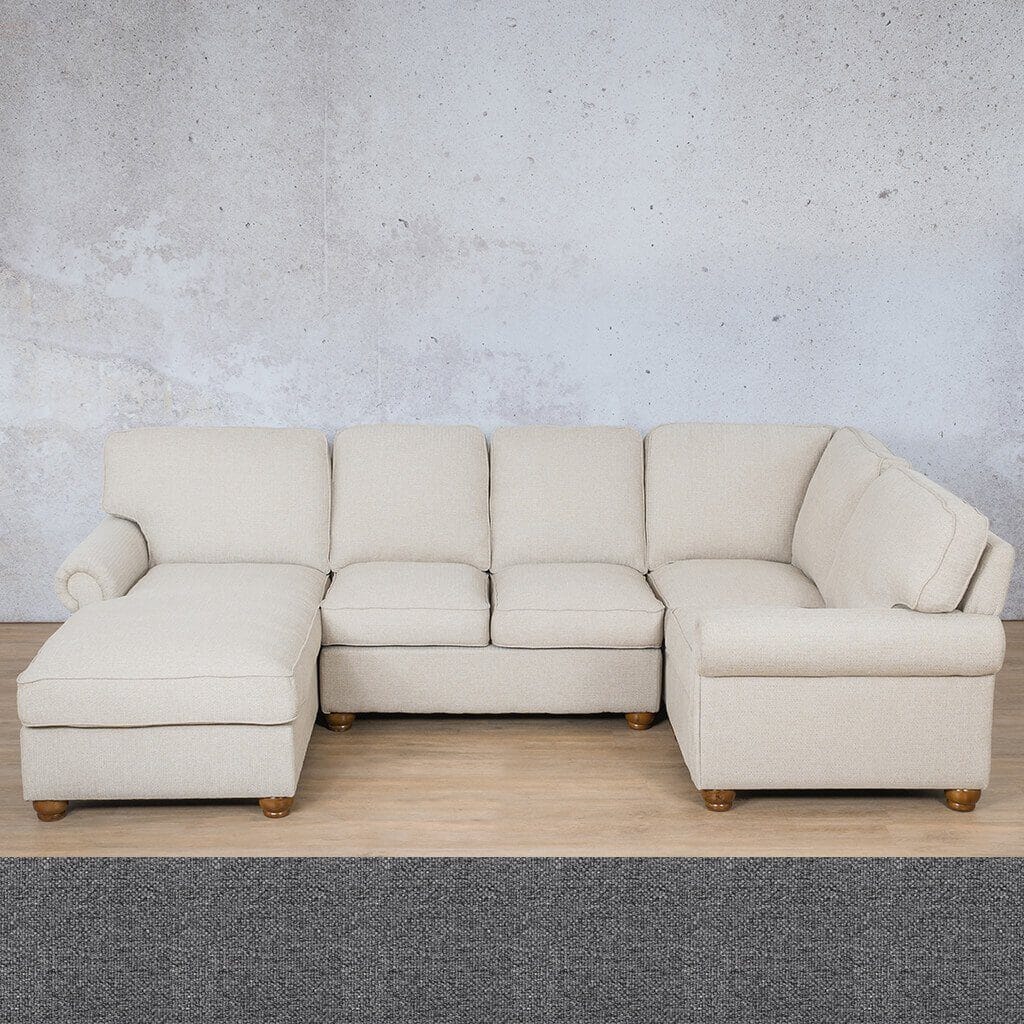 Salisbury Fabric U-Sofa Chaise Sectional - LHF Fabric Corner Suite Leather Gallery Silver Charm