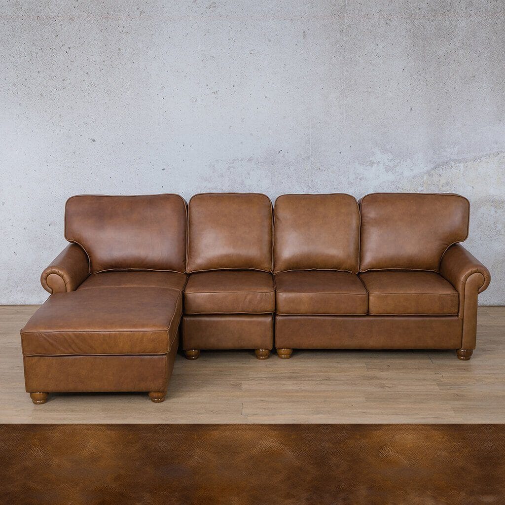 Salisbury Leather Sofa Chaise Modular Sectional - LHF Leather Sectional Leather Gallery Royal Walnut