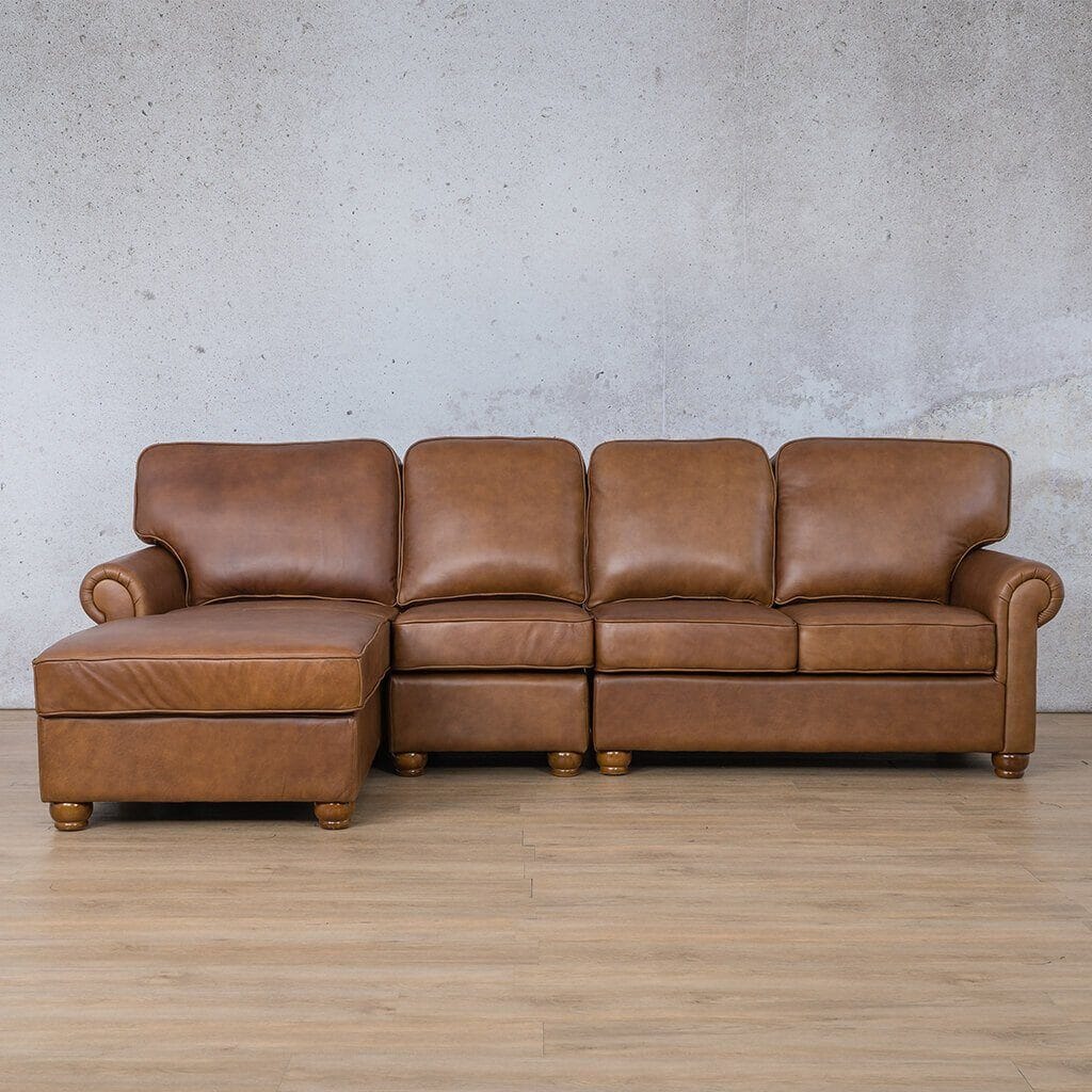 Salisbury Leather Sofa Chaise Modular Sectional - LHF Leather Sectional Leather Gallery Czar Pecan